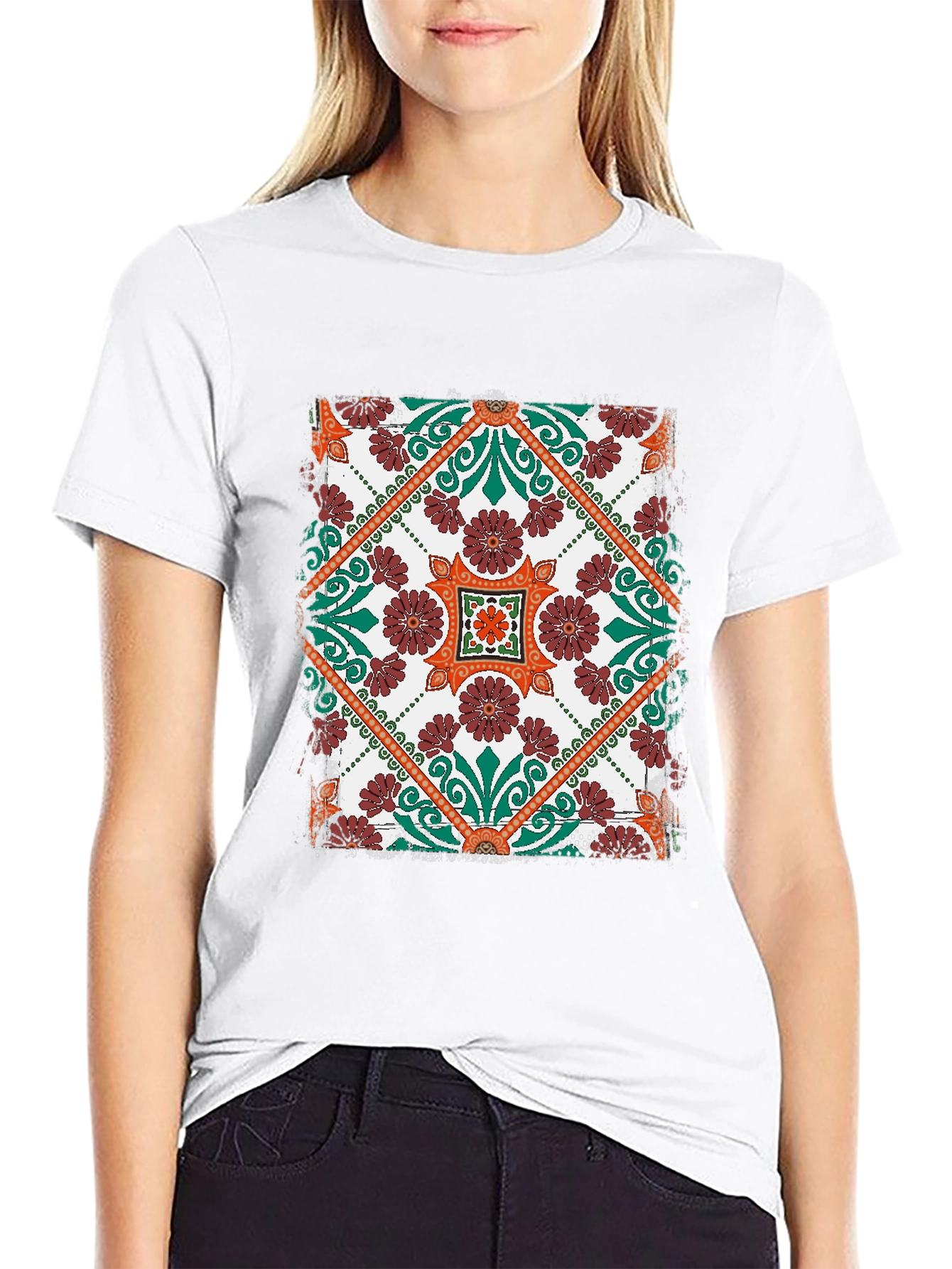 Patterned T-Shirt - Black Floral Design