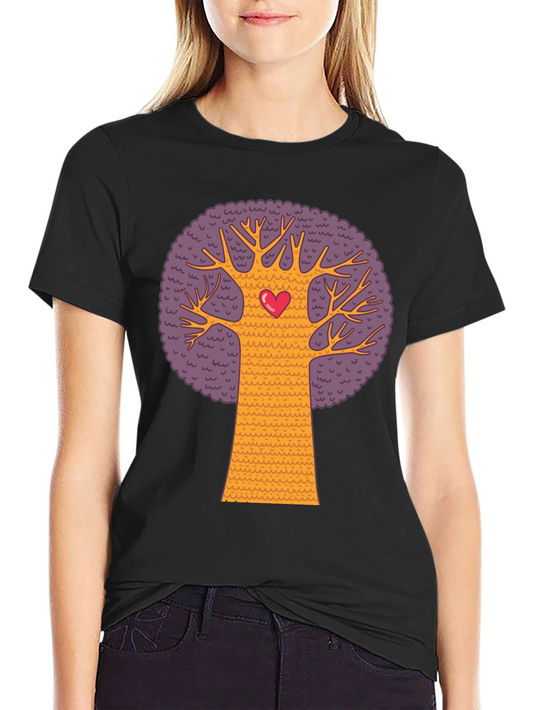 Heart Tree Graphic Tee - Black Cotton Blend T-Shirt