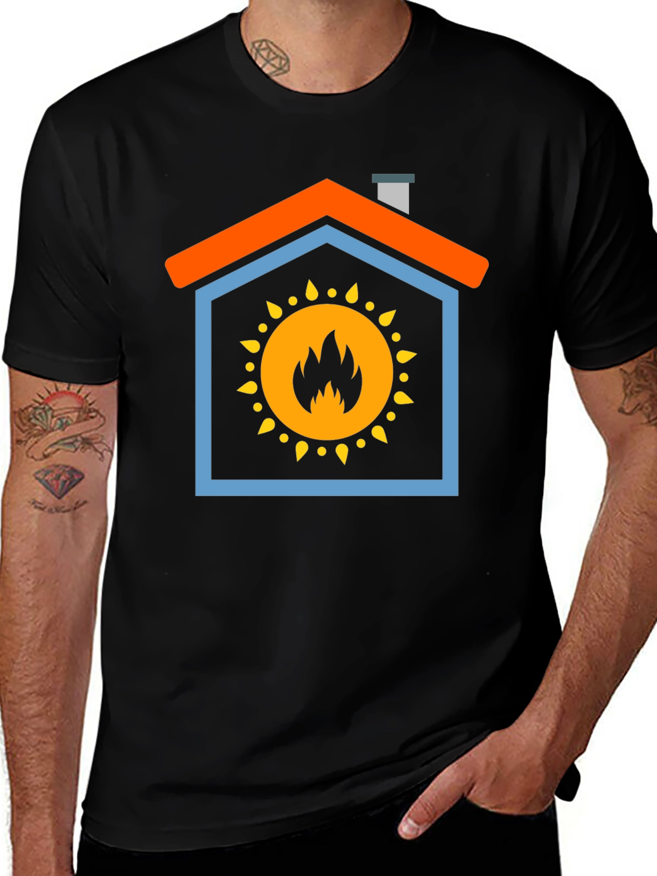 Fiery Home T-Shirt - Bold Graphic Design
