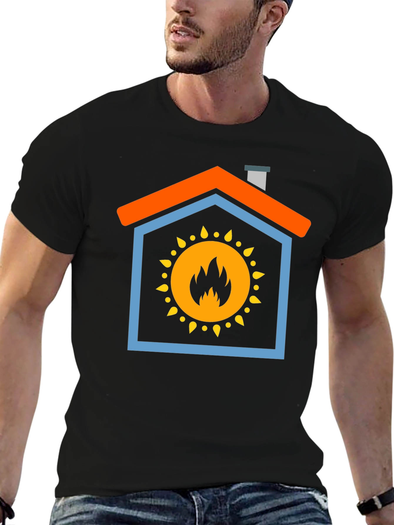Fiery Home T-Shirt - Bold Graphic Design