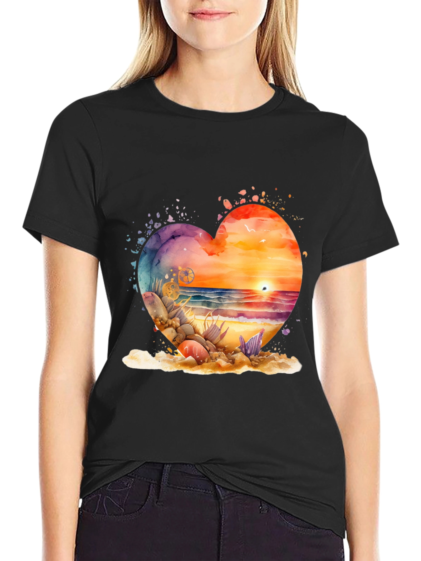 Heart Beach Sunset Graphic Tee