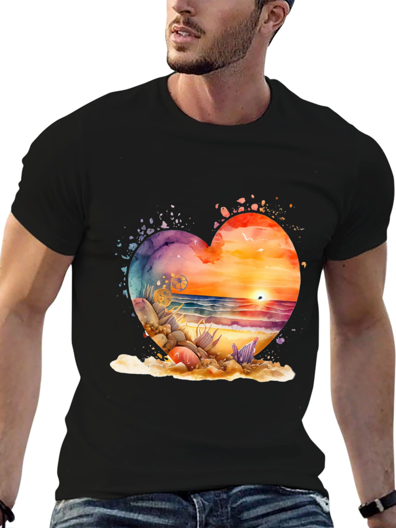 Heart Beach Sunset Graphic Tee