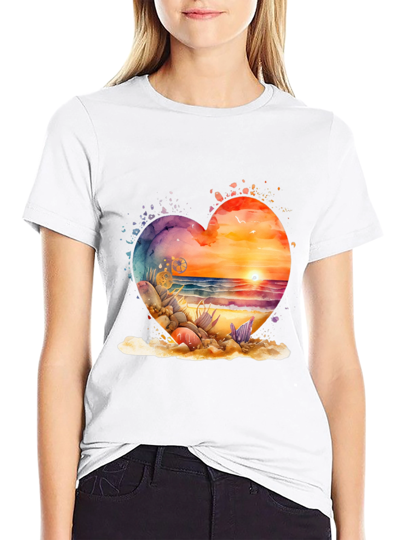 Heart Beach Sunset Graphic Tee