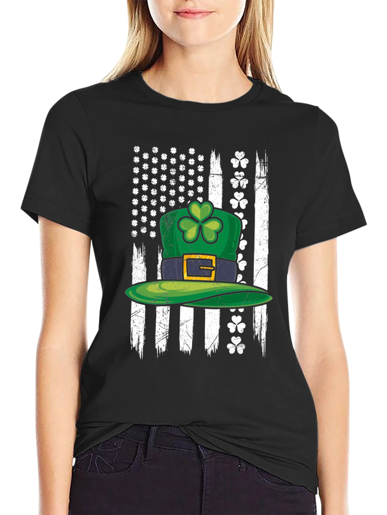 St. Patricks Day American Flag Shamrock T-Shirt