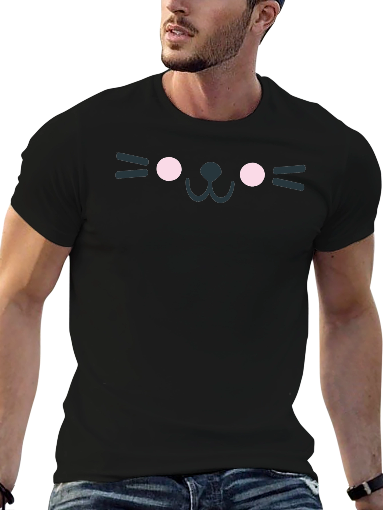 Cute Black Cat Face T-Shirt - Unisex