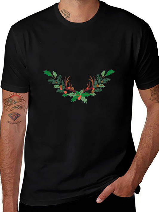 Festive Antler Wreath Graphic Tee - Black