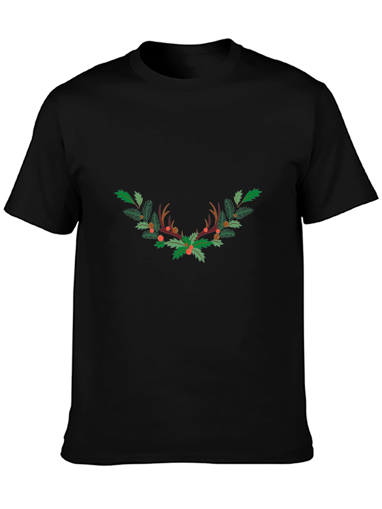 Festive Antler Wreath Graphic Tee - Black