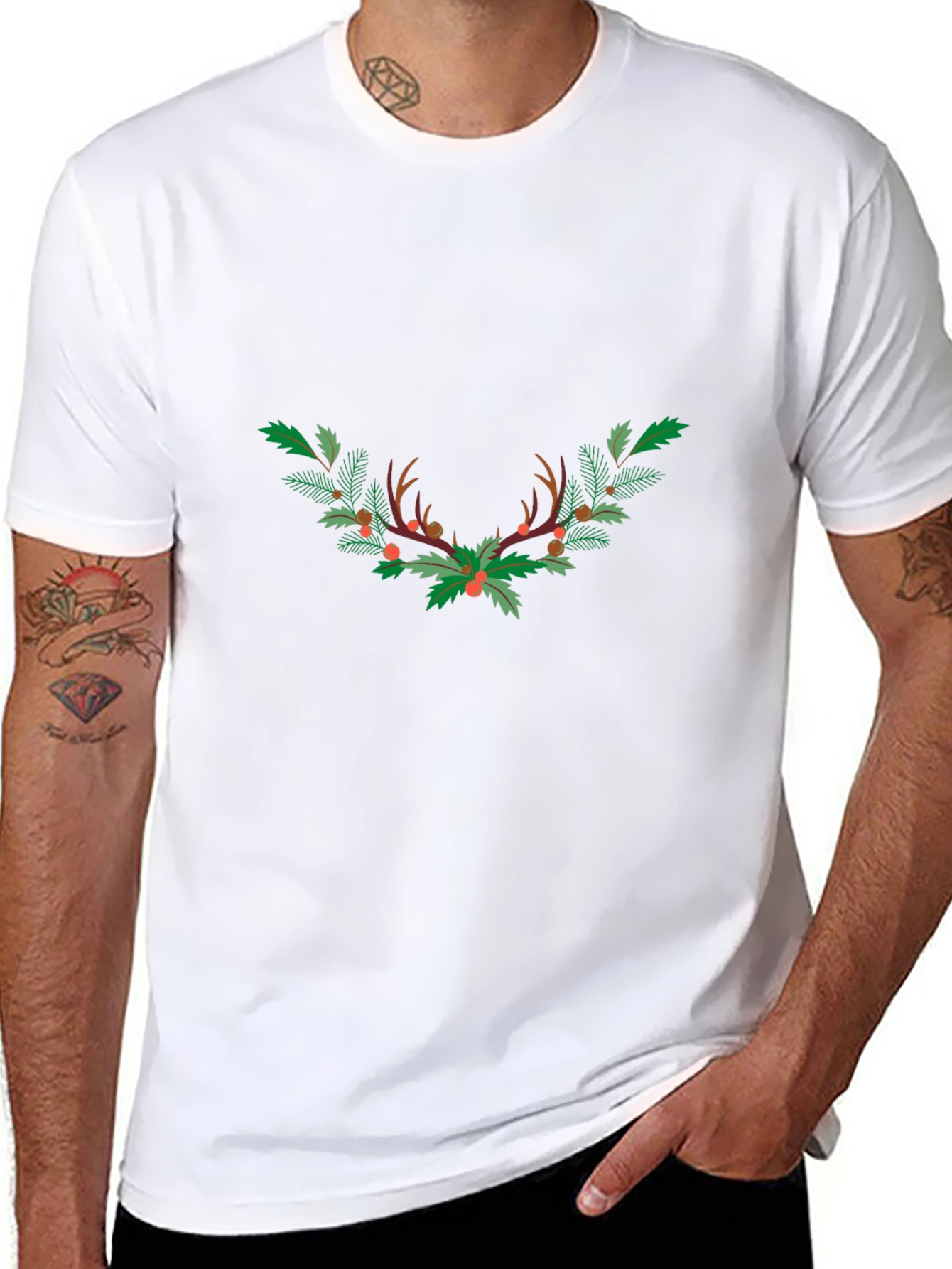 Festive Antler Wreath Graphic Tee - Black