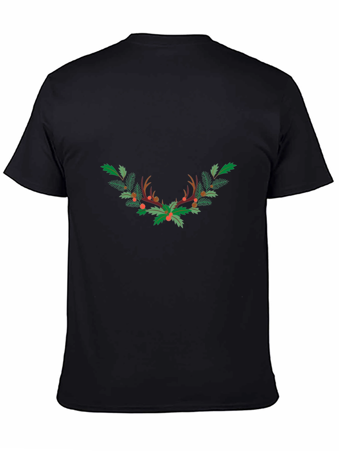 Festive Antler Wreath Graphic Tee - Black