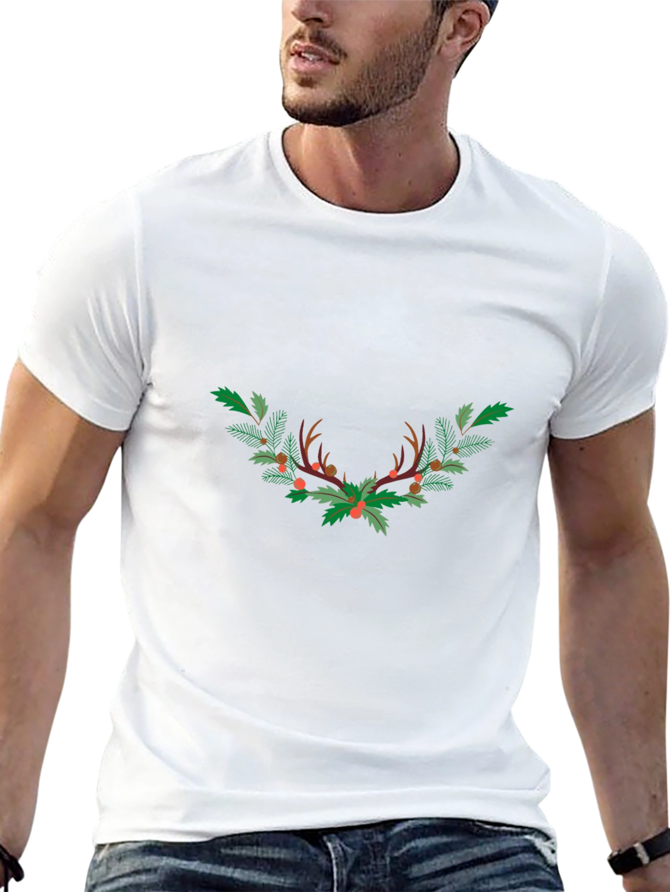 Festive Antler Wreath Graphic Tee - Black