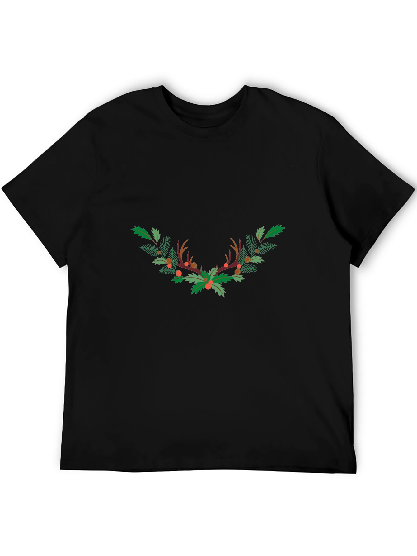 Festive Antler Wreath Graphic Tee - Black