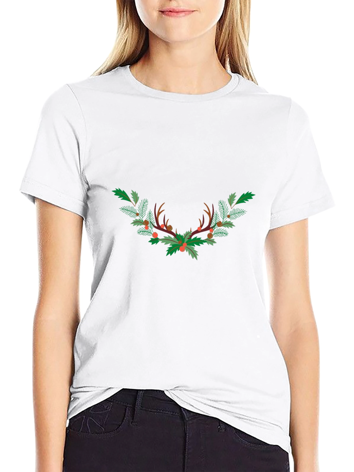 Festive Antler Wreath Graphic Tee - Black