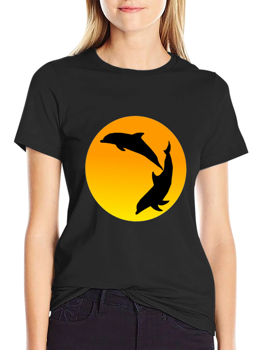 Dolphin Sunset Graphic T-Shirt - Black