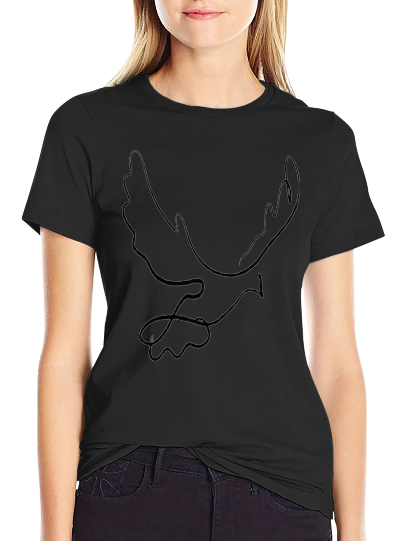 Minimalist Dove Line Art Black Tee