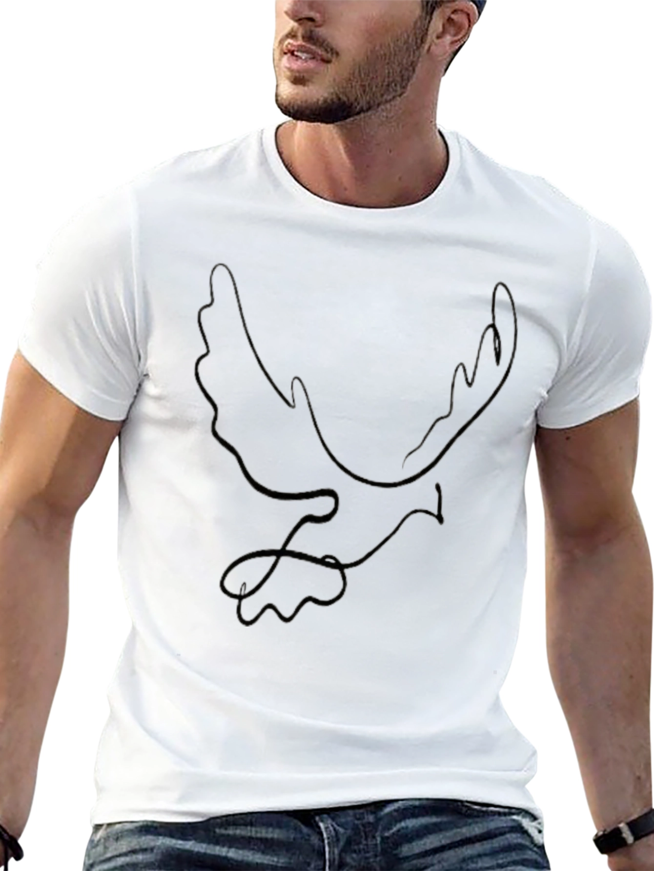 Minimalist Dove Line Art Black Tee