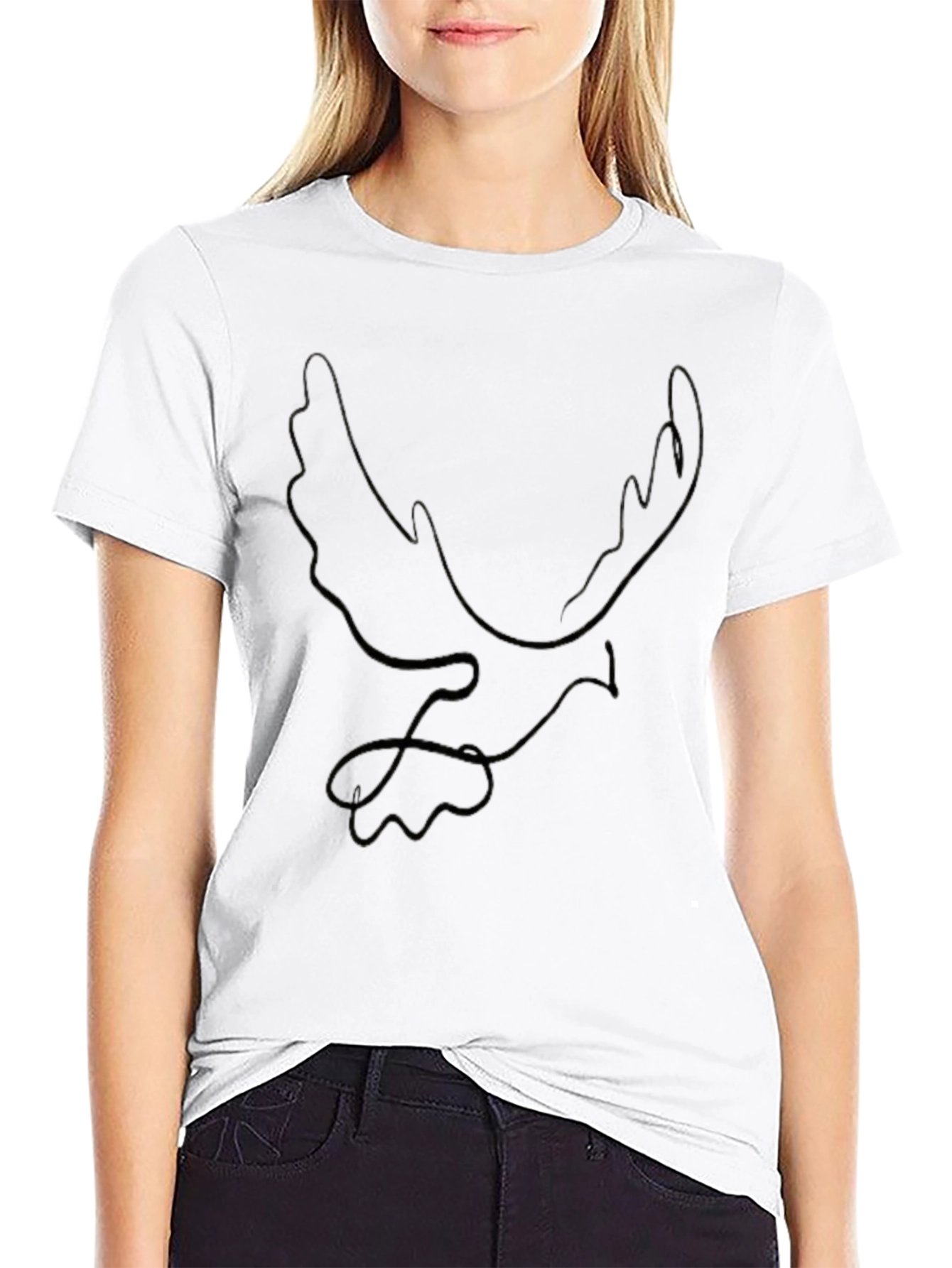 Minimalist Dove Line Art Black Tee