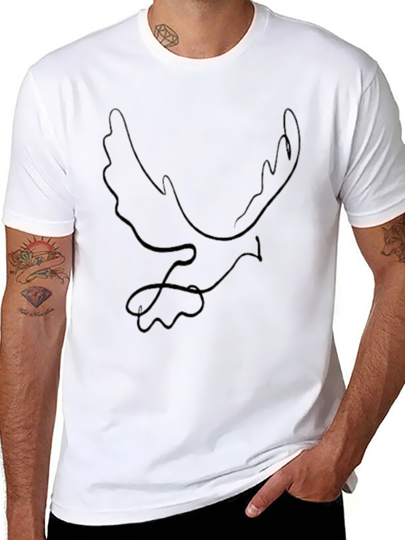 Minimalist Dove Line Art Black Tee