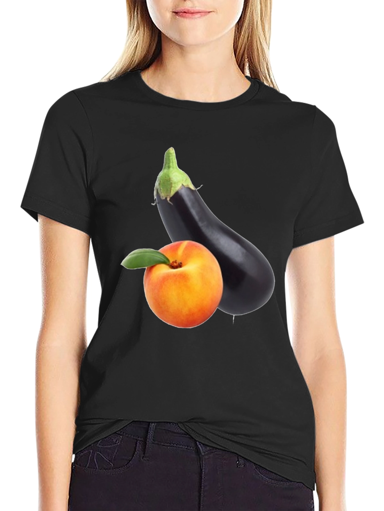 Peach & Eggplant Black T-Shirt