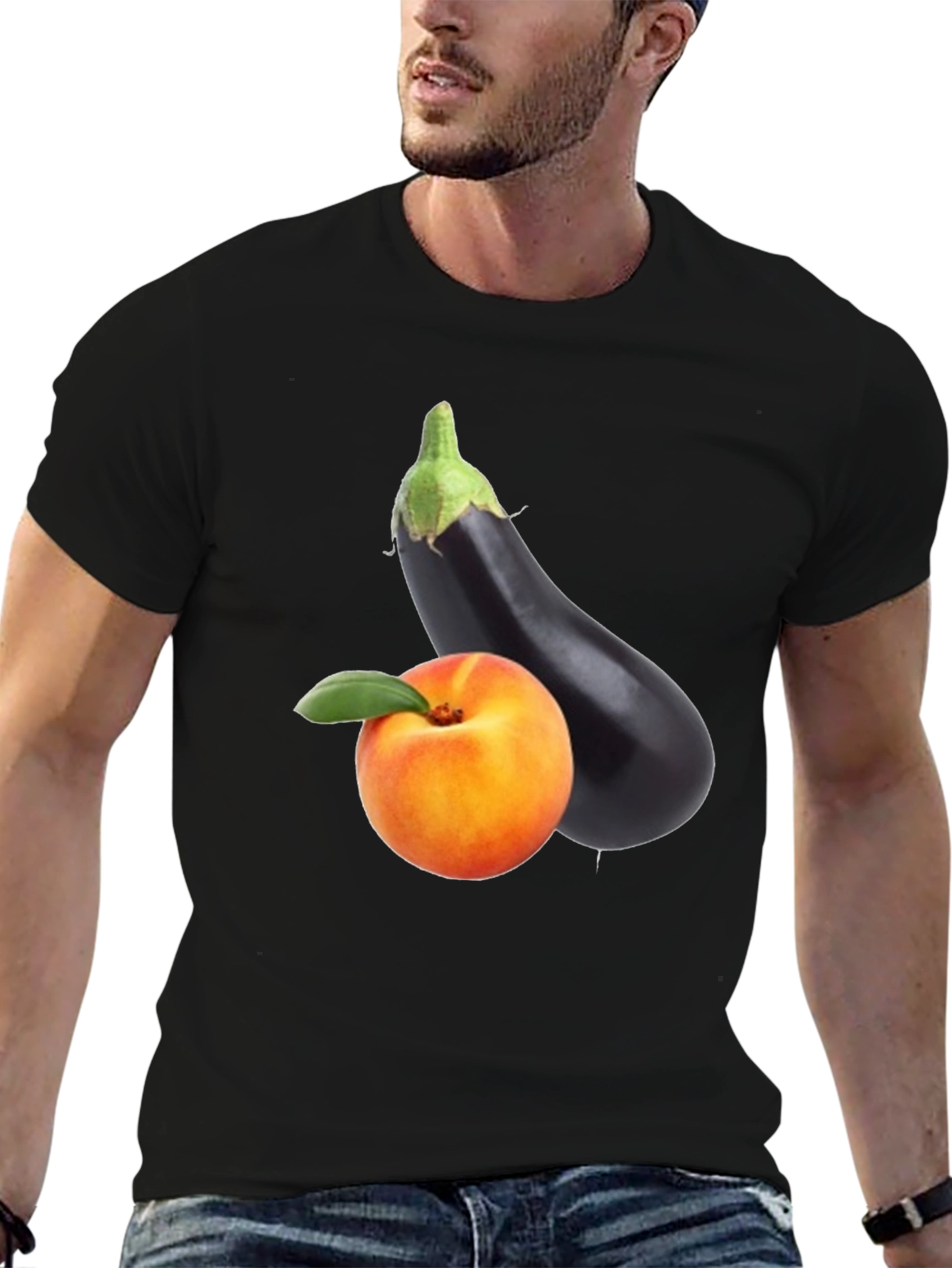 Peach & Eggplant Black T-Shirt
