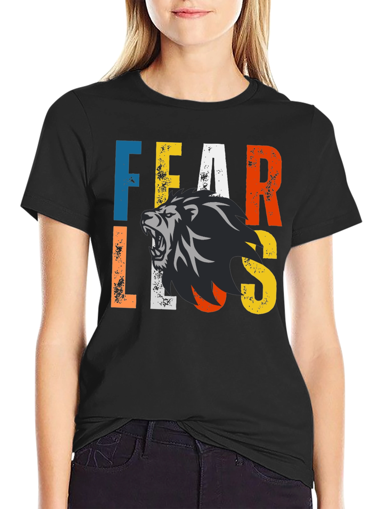 Fearless Lion Graphic Print Black T-Shirt