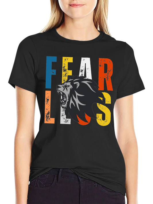 Fearless Lion Graphic Print Black T-Shirt