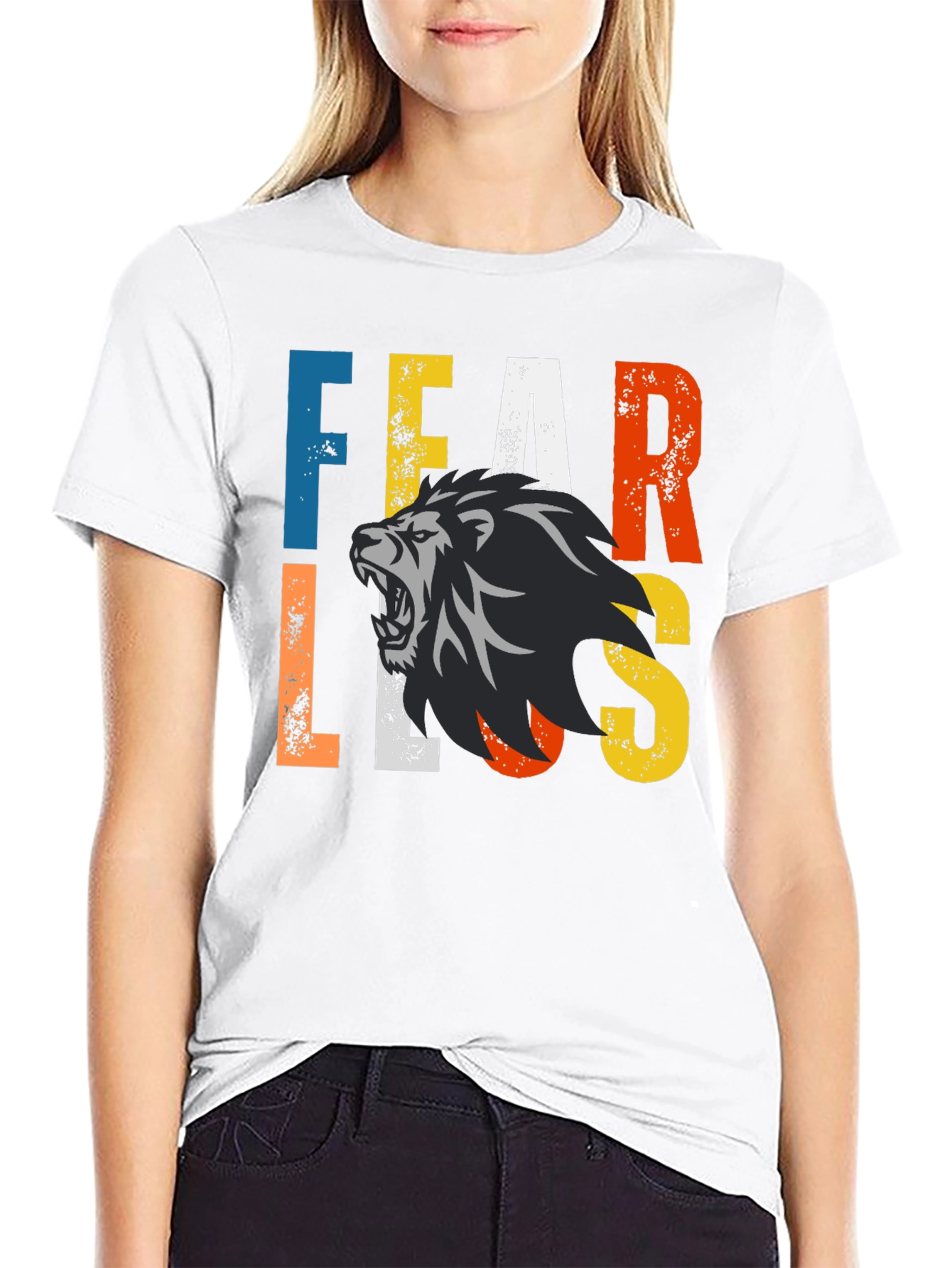 Fearless Lion Graphic Print Black T-Shirt