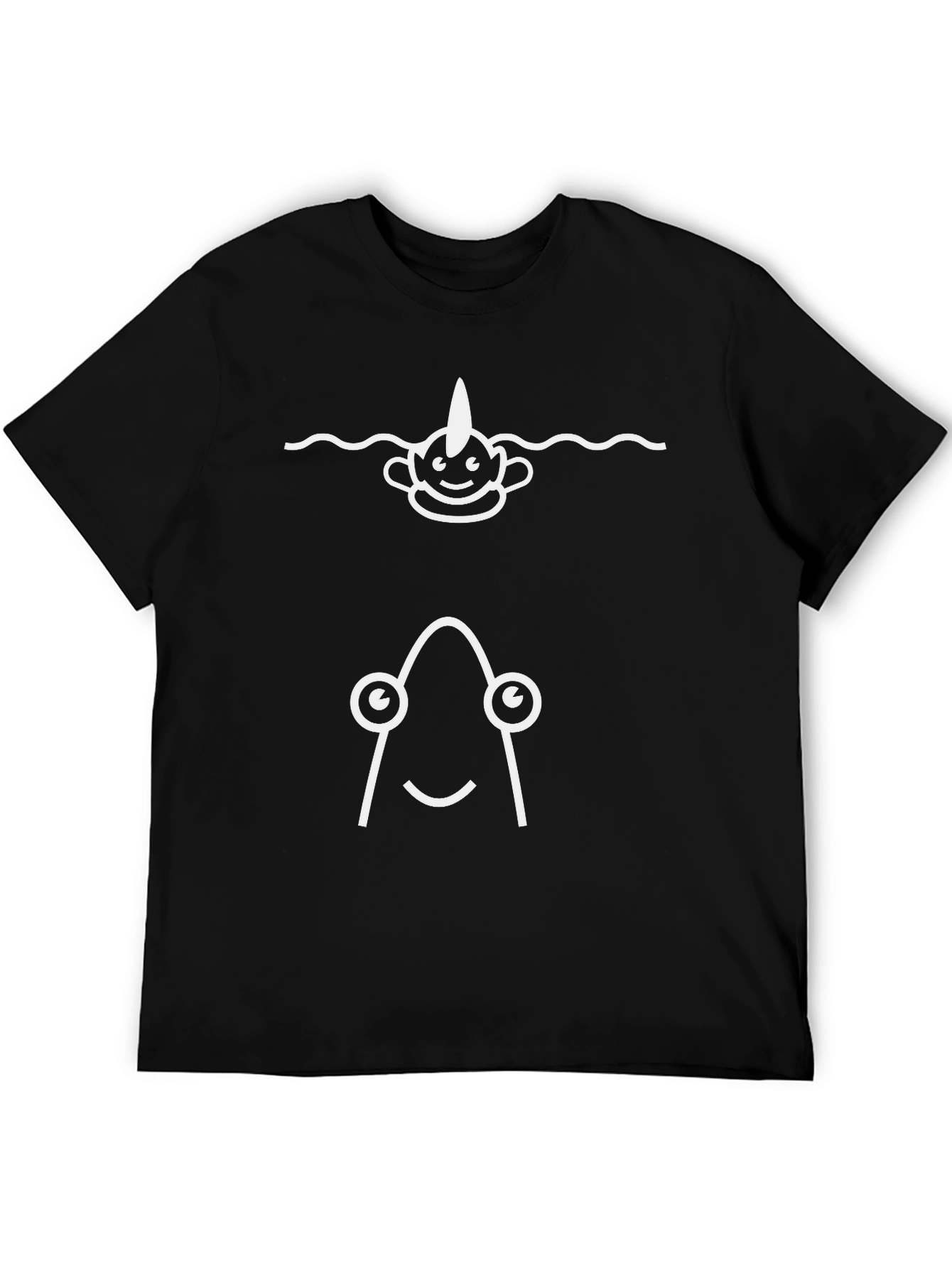Whimsical Sea Creature Graphic Tee - Black Cotton Blend