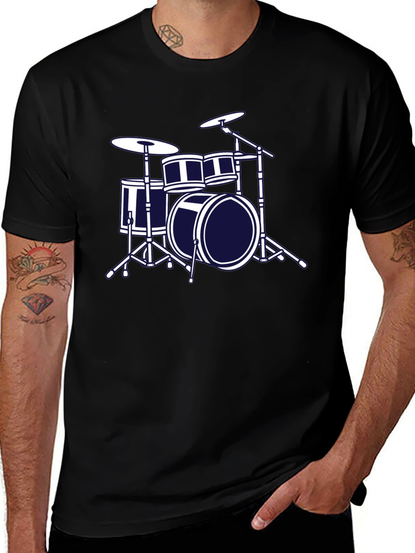 Drum Set Graphic Tee - Musicians Black T-Shirt