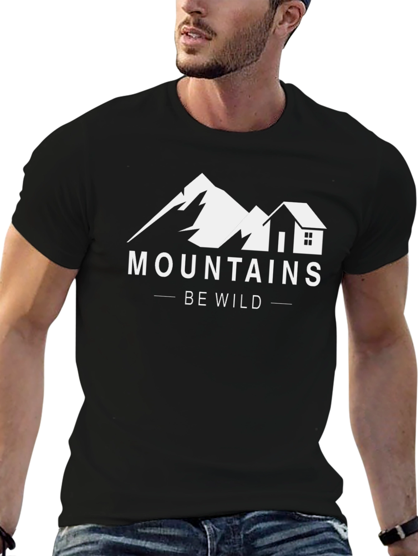 Mountains Be Wild Graphic Tee - Black Cotton T-Shirt