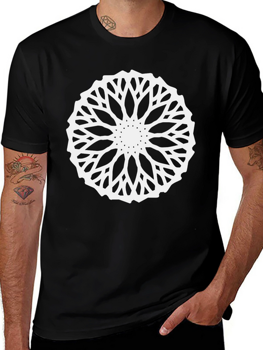 Black T-Shirt with Geometric Mandala Design