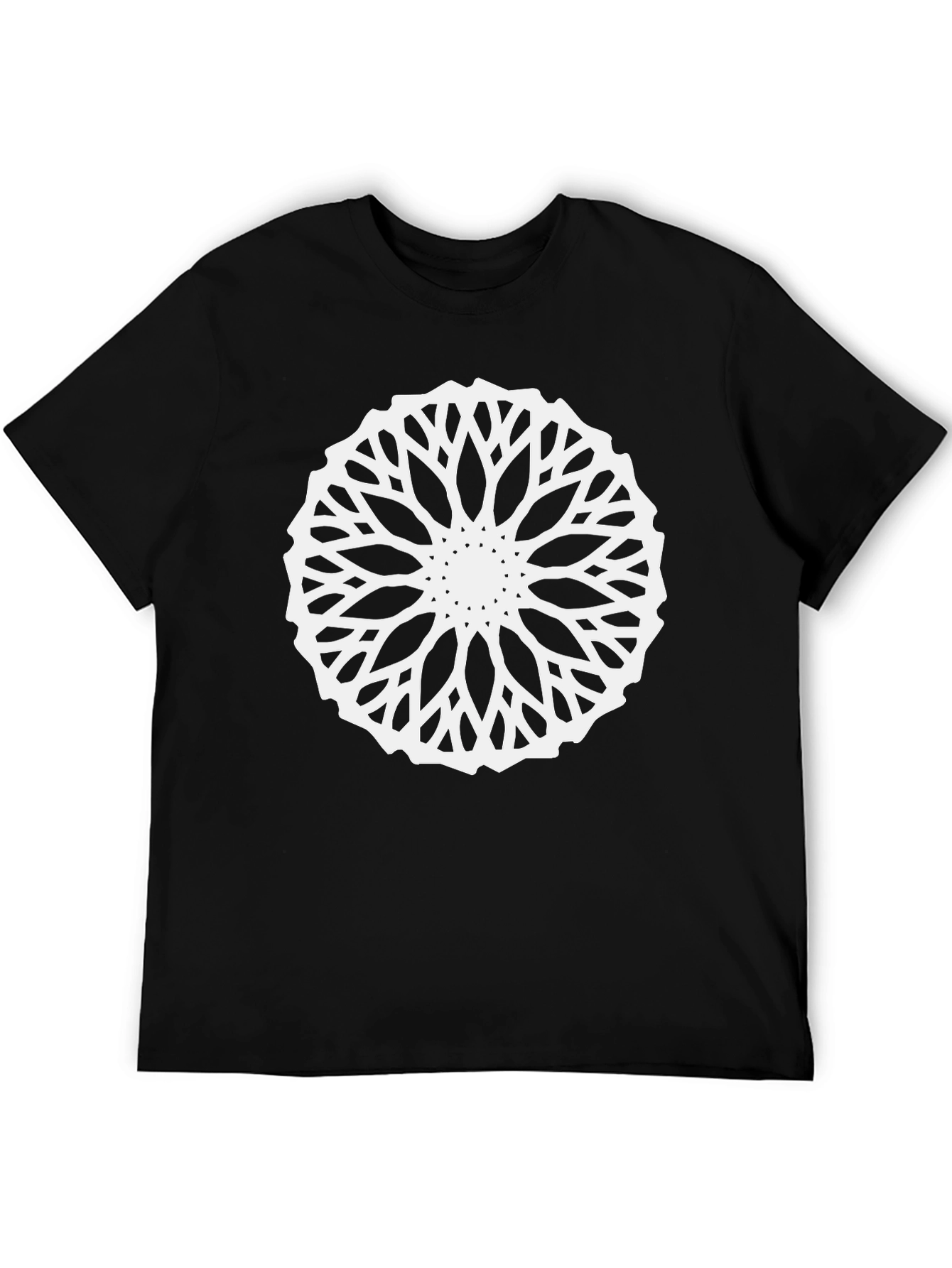 Black T-Shirt with Geometric Mandala Design