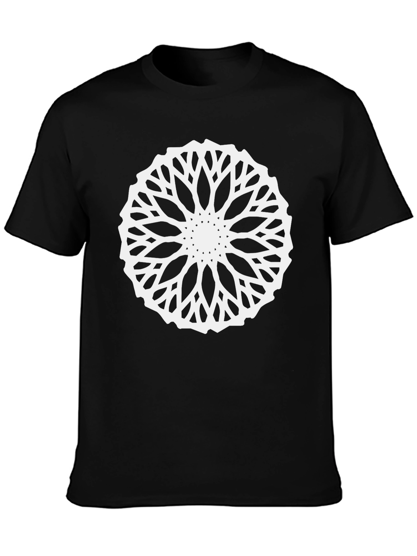 Black T-Shirt with Geometric Mandala Design