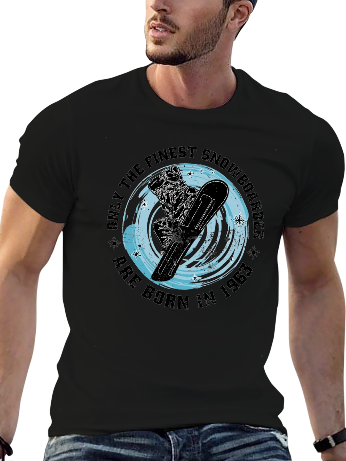 Finest Snowboarder Born in 1963 - Black T-Shirt