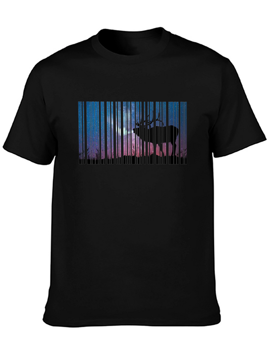 Elk Barcode Print Black T-Shirt