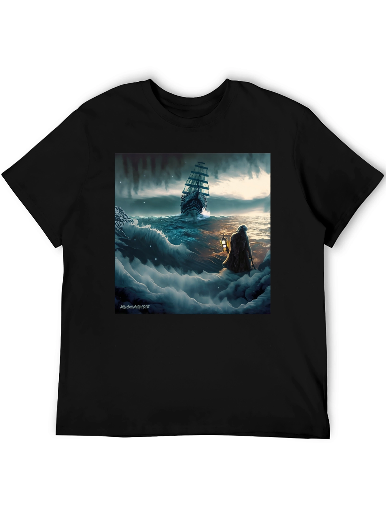 Stormy Seas Graphic Tee - Black Cotton Blend
