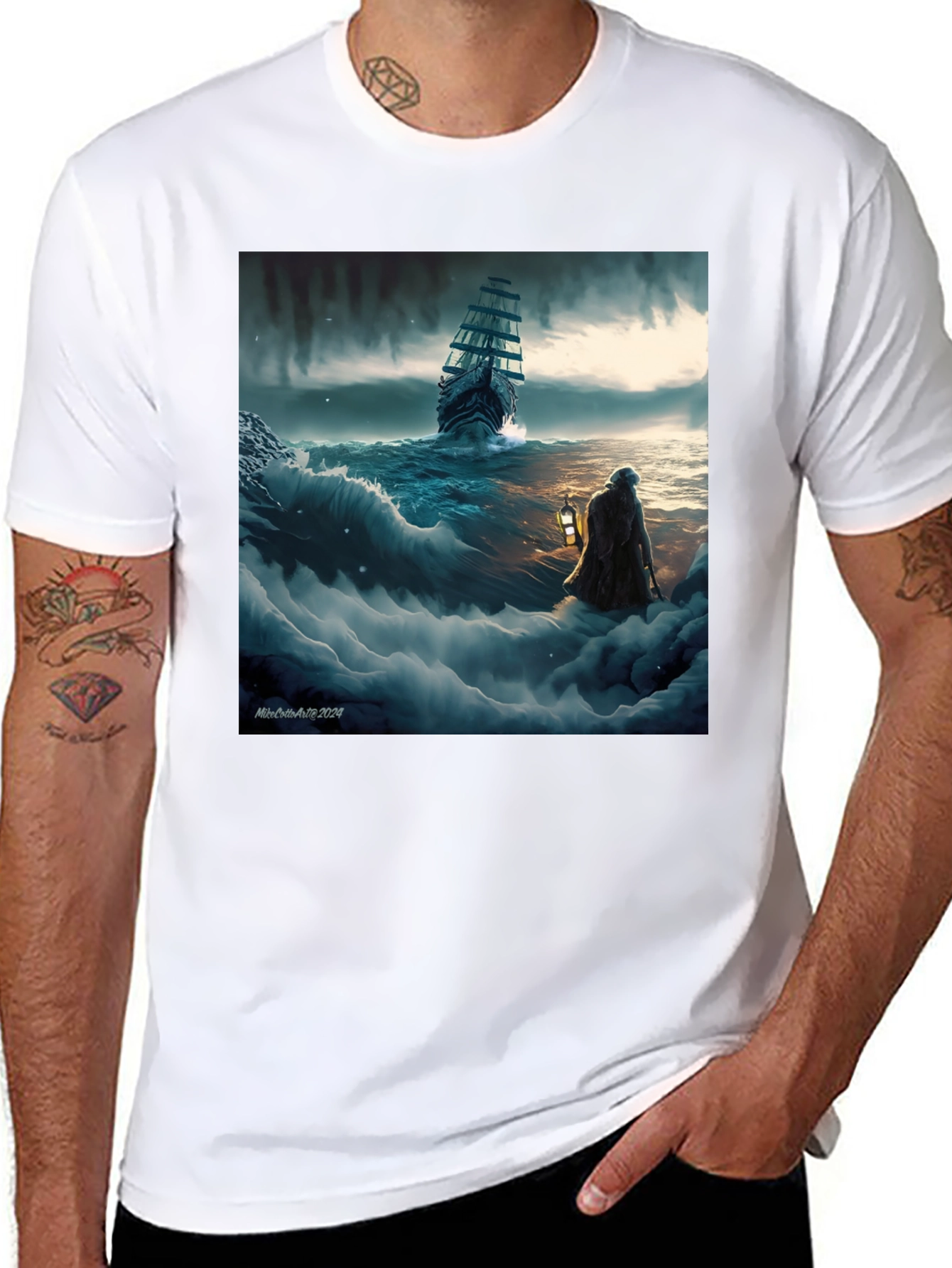 Stormy Seas Graphic Tee - Black Cotton Blend