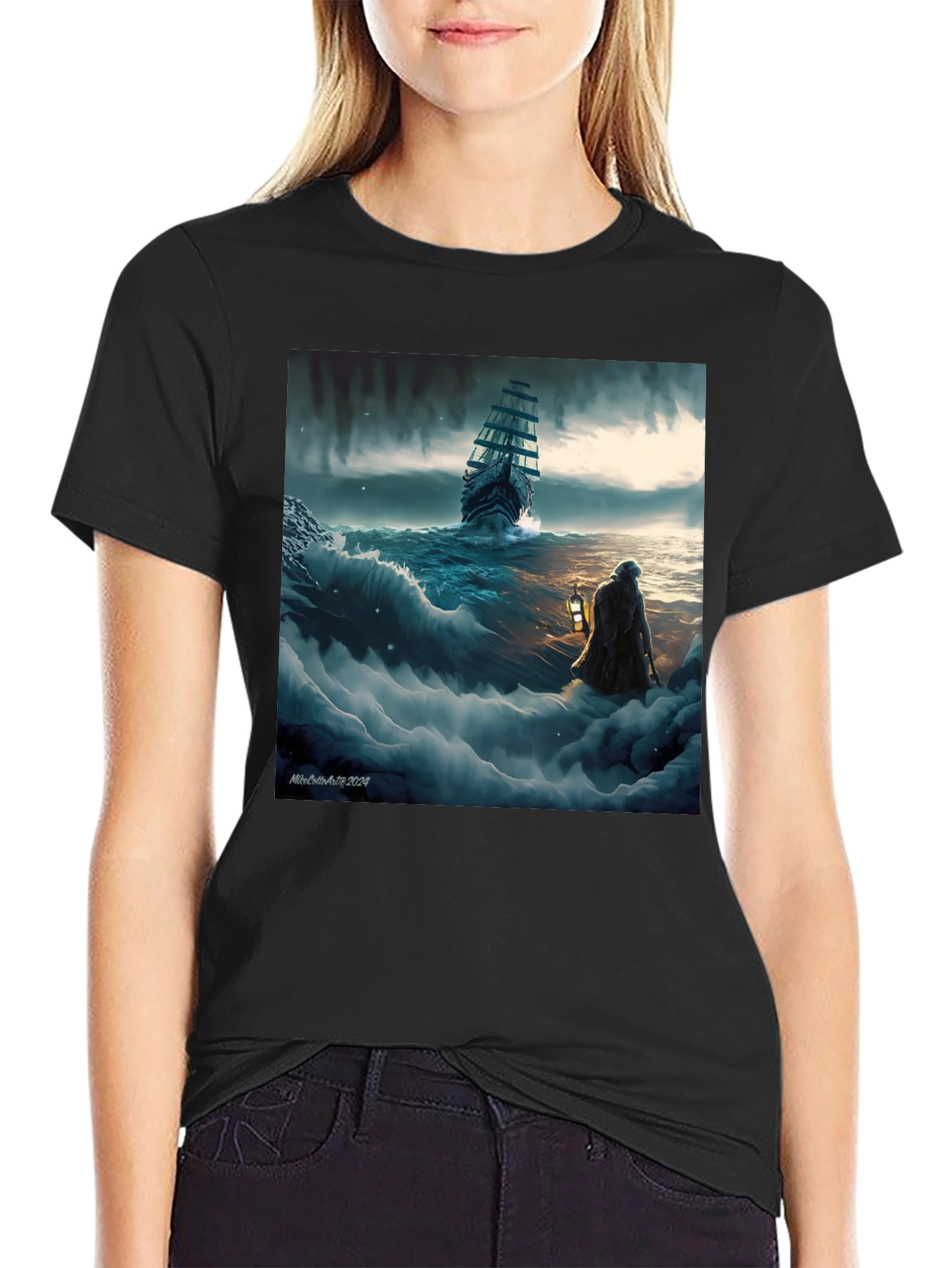 Stormy Seas Graphic Tee - Black Cotton Blend