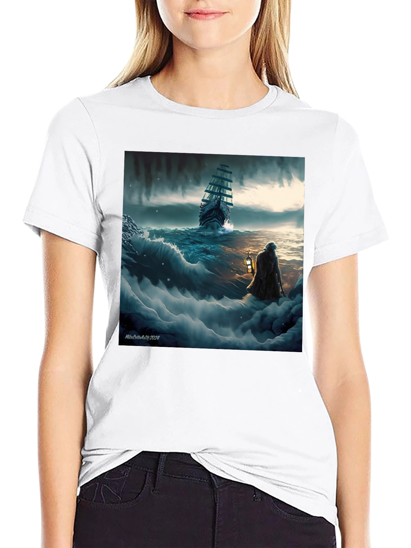 Stormy Seas Graphic Tee - Black Cotton Blend