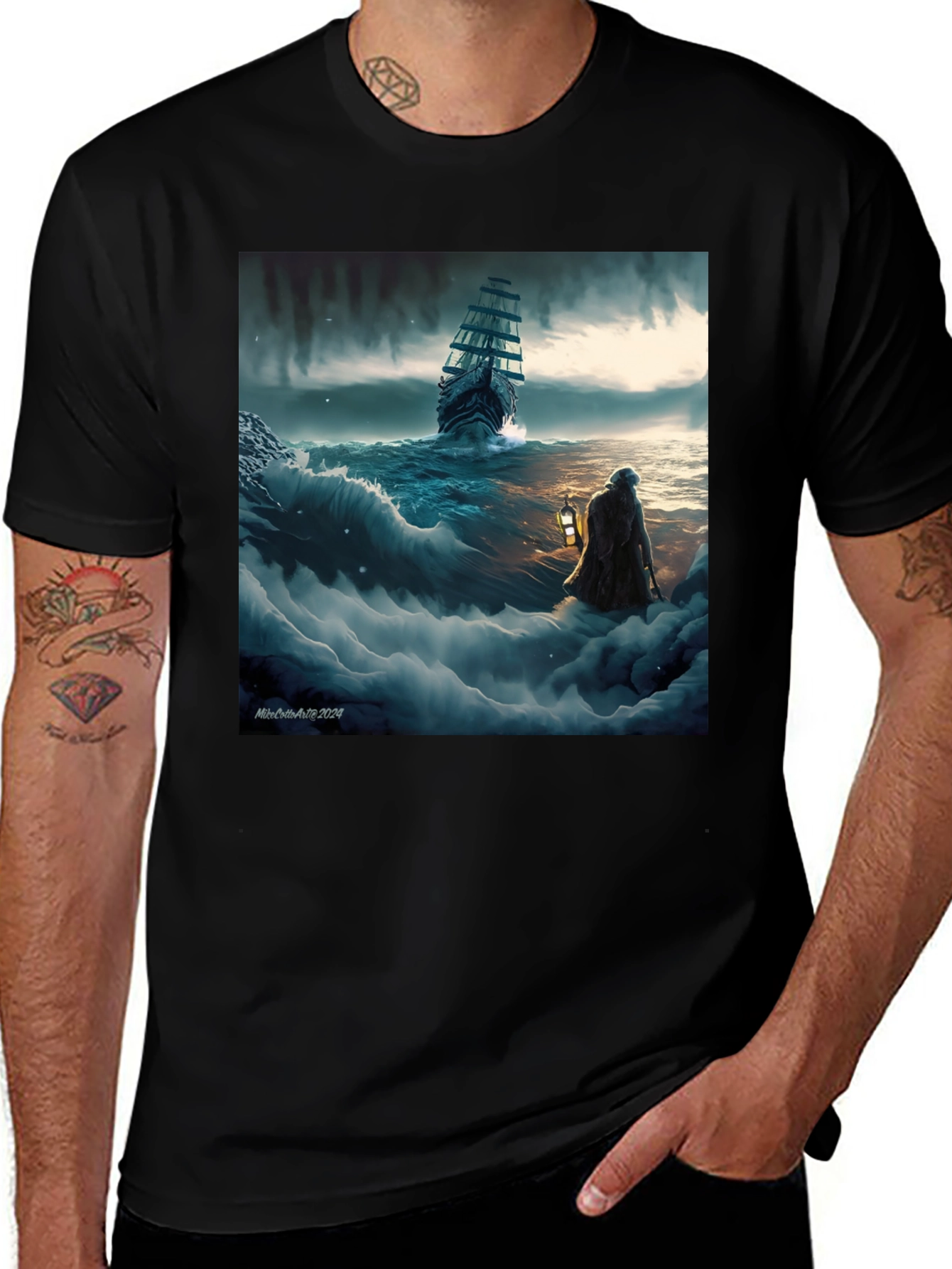 Stormy Seas Graphic Tee - Black Cotton Blend