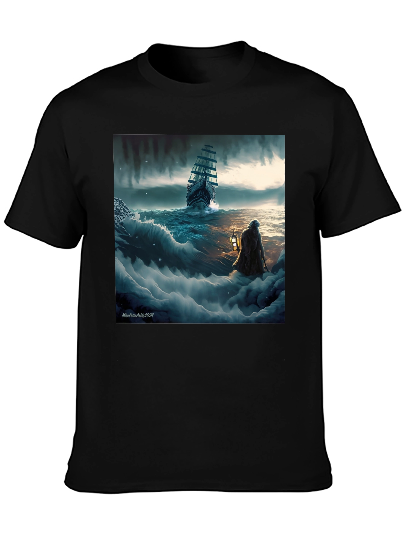 Stormy Seas Graphic Tee - Black Cotton Blend