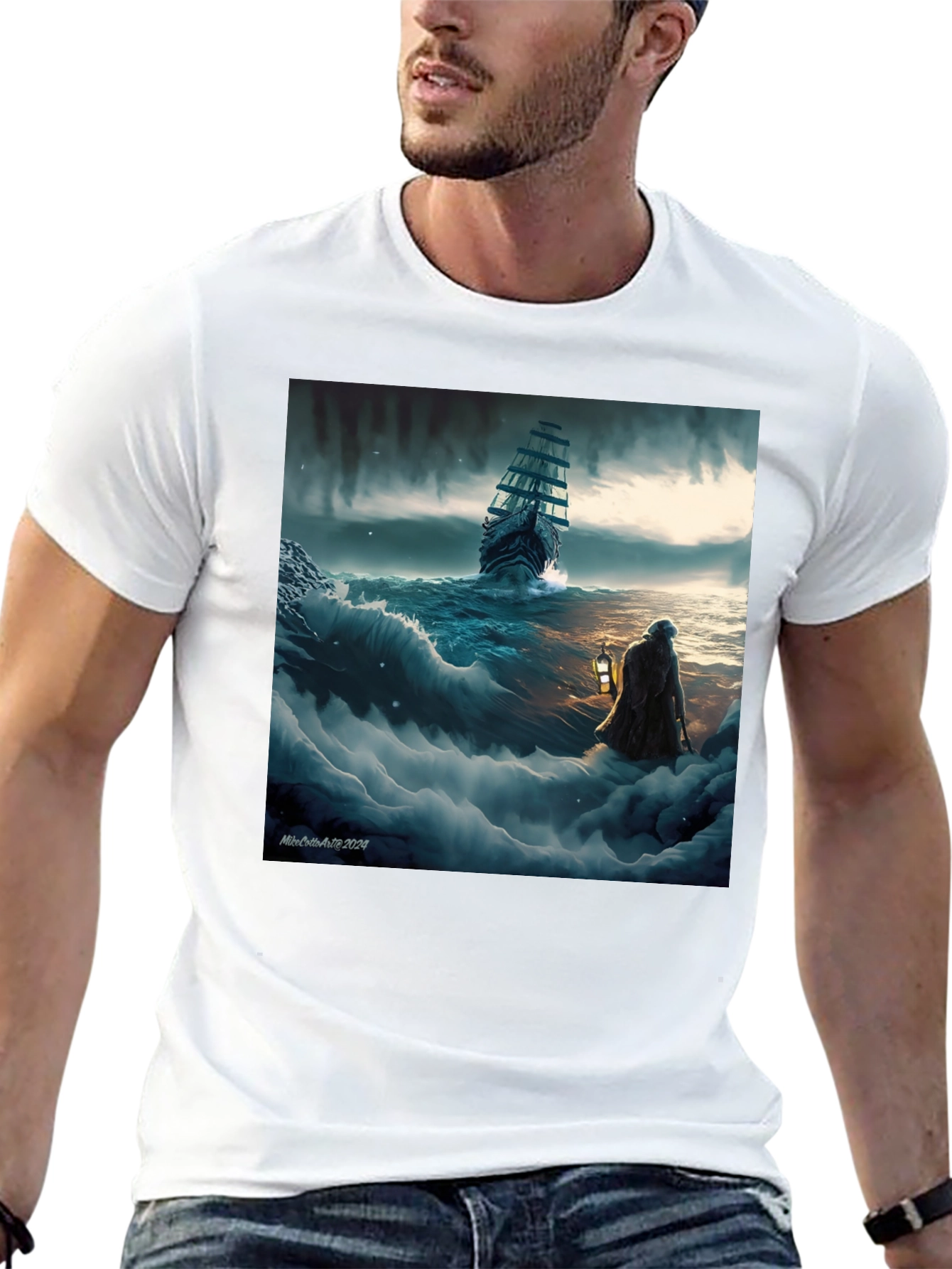 Stormy Seas Graphic Tee - Black Cotton Blend