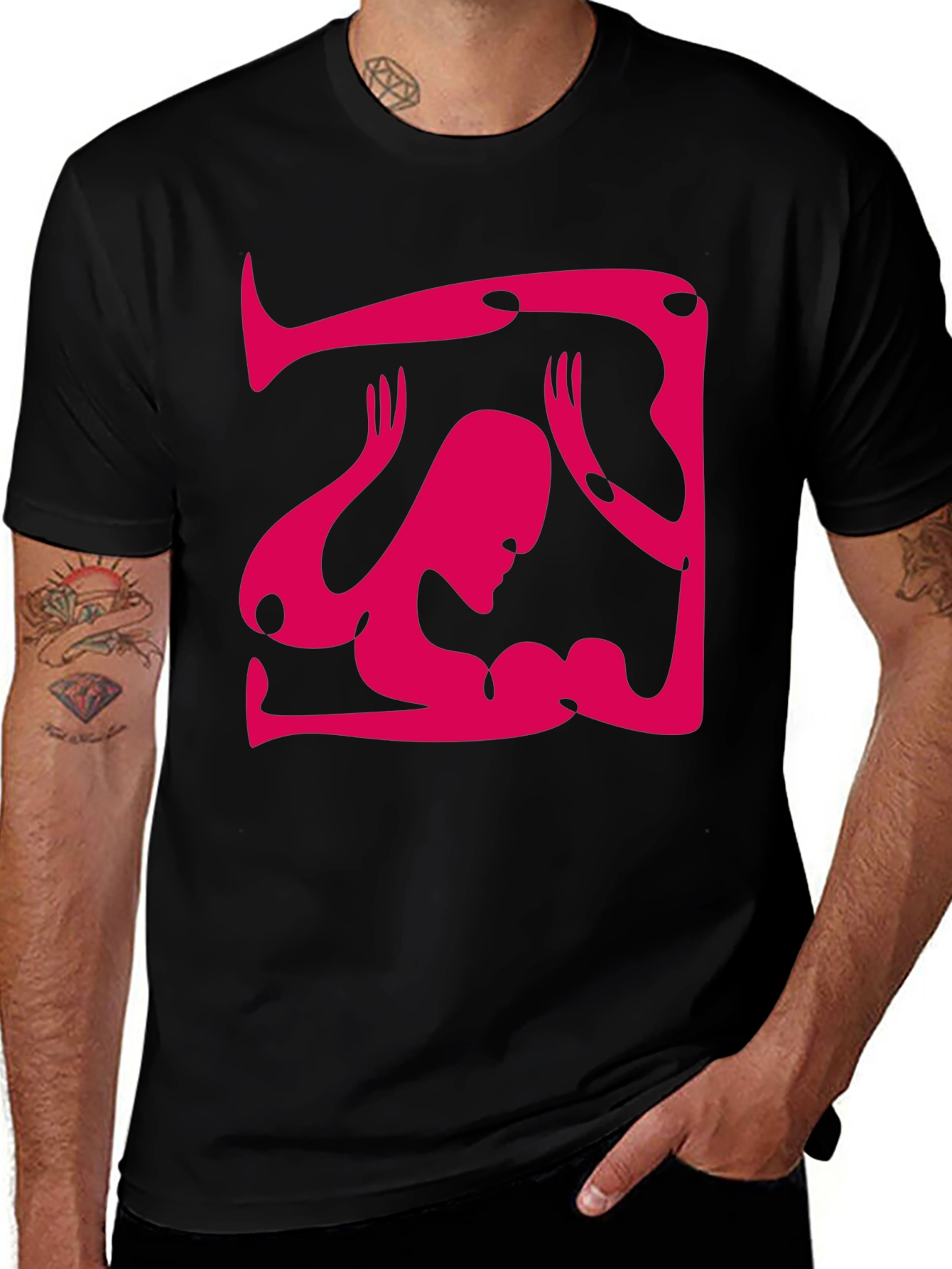 Abstract Graphic Tee - Unique Design Black Cotton Shirt