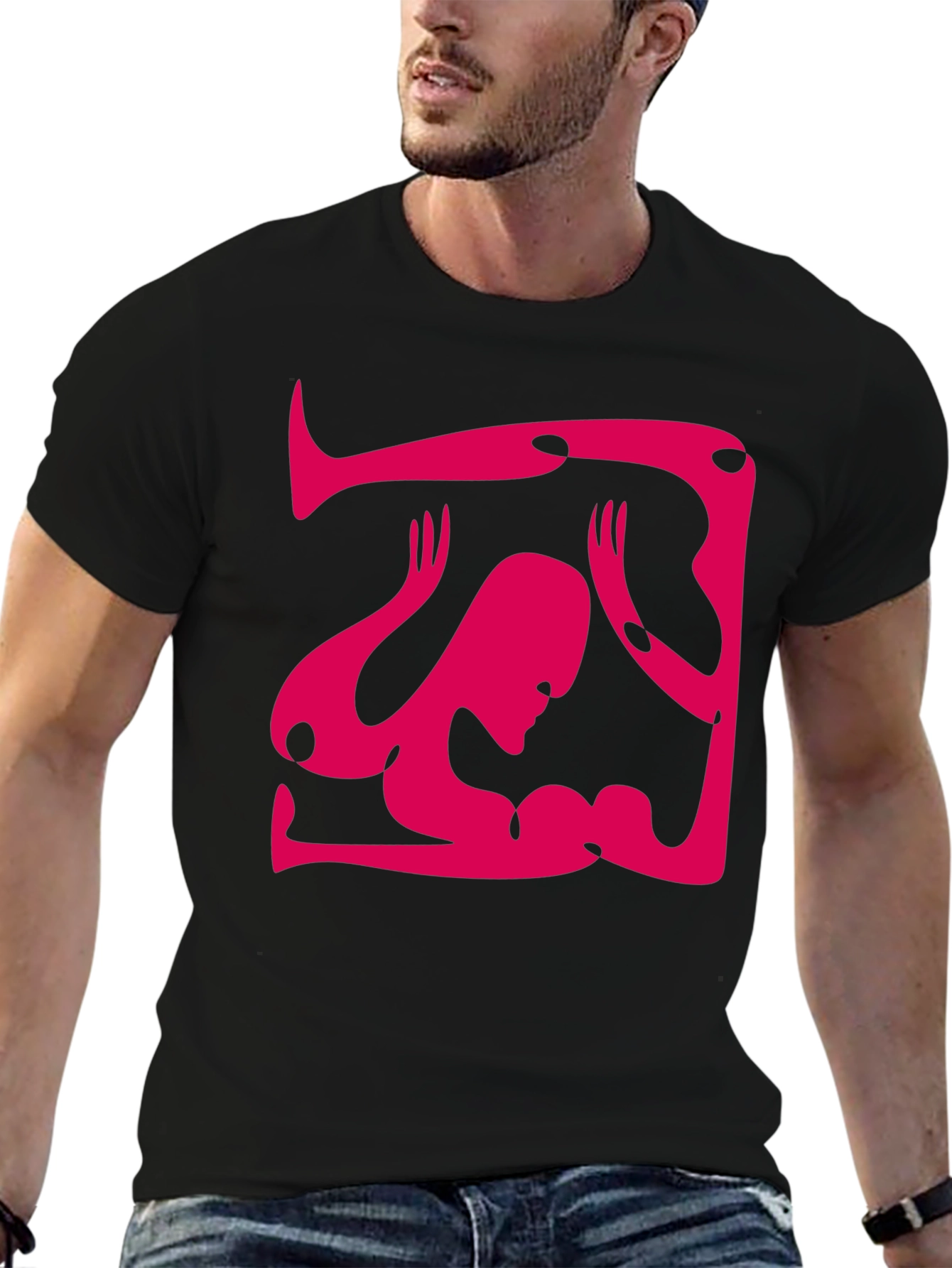 Abstract Graphic Tee - Unique Design Black Cotton Shirt