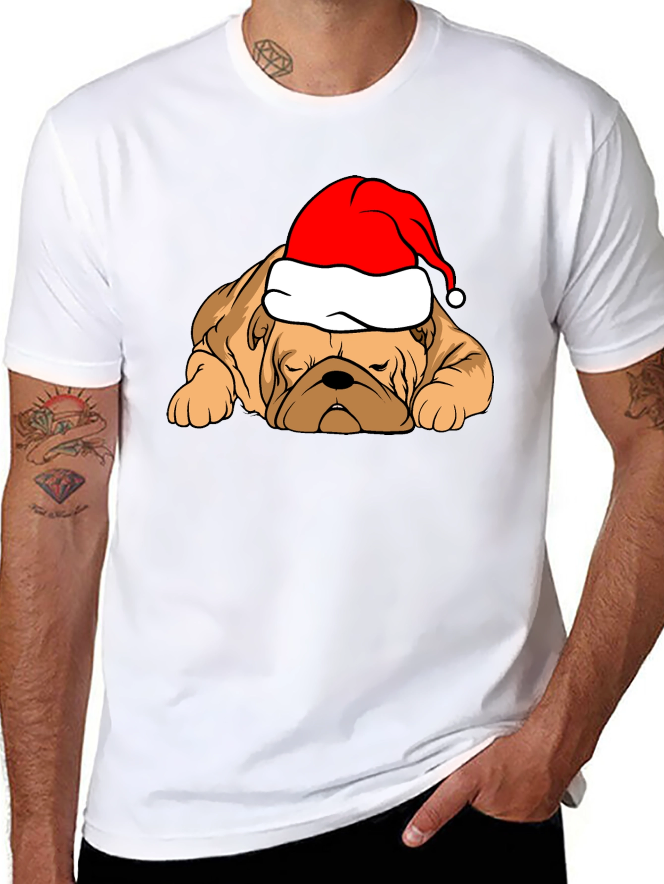 Festive Bulldog T-Shirt - Christmas Dog Tee