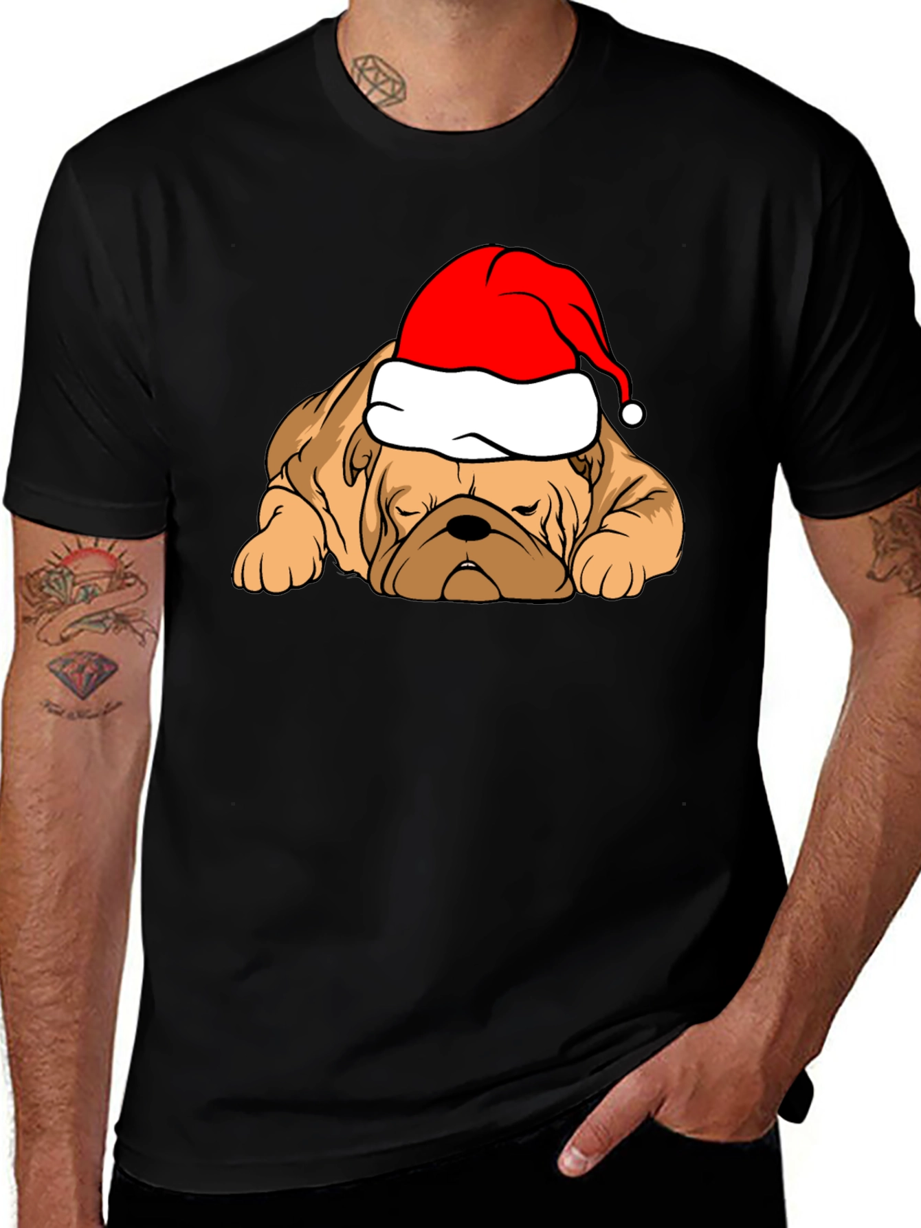 Festive Bulldog T-Shirt - Christmas Dog Tee