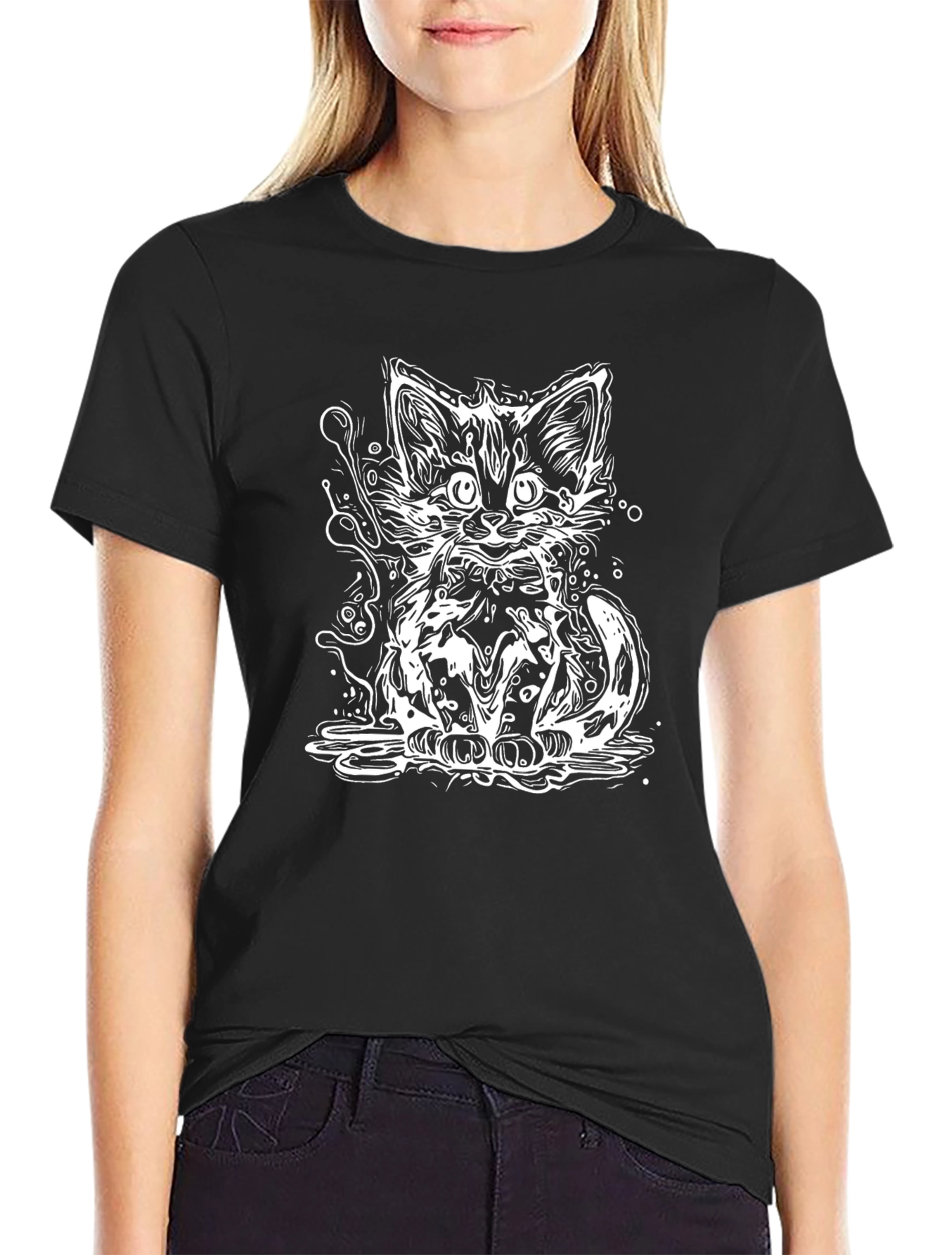 Cool Cat Sketch Black T-Shirt