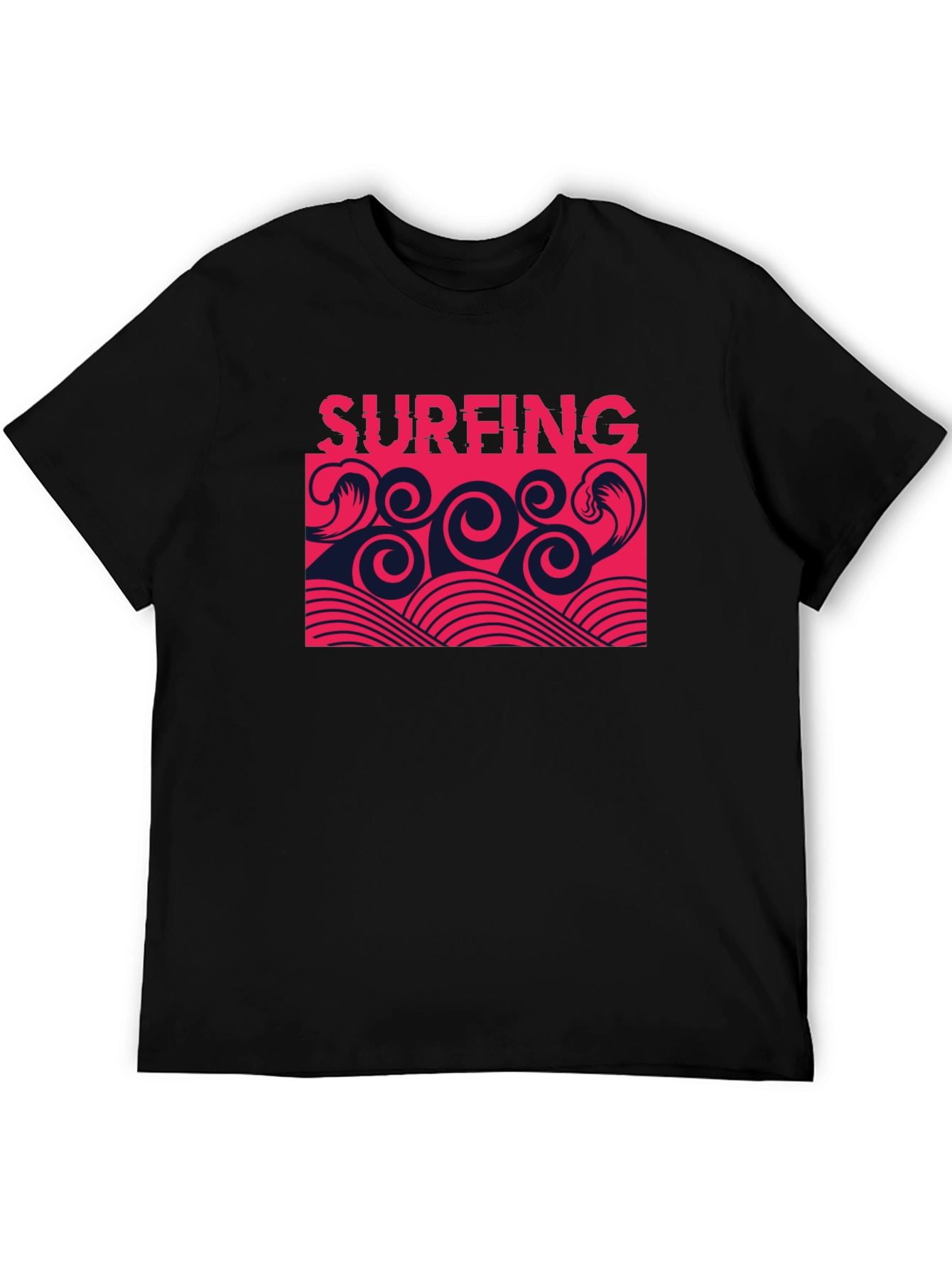Surfing Waves Graphic Tee - Stylish Black T-Shirt