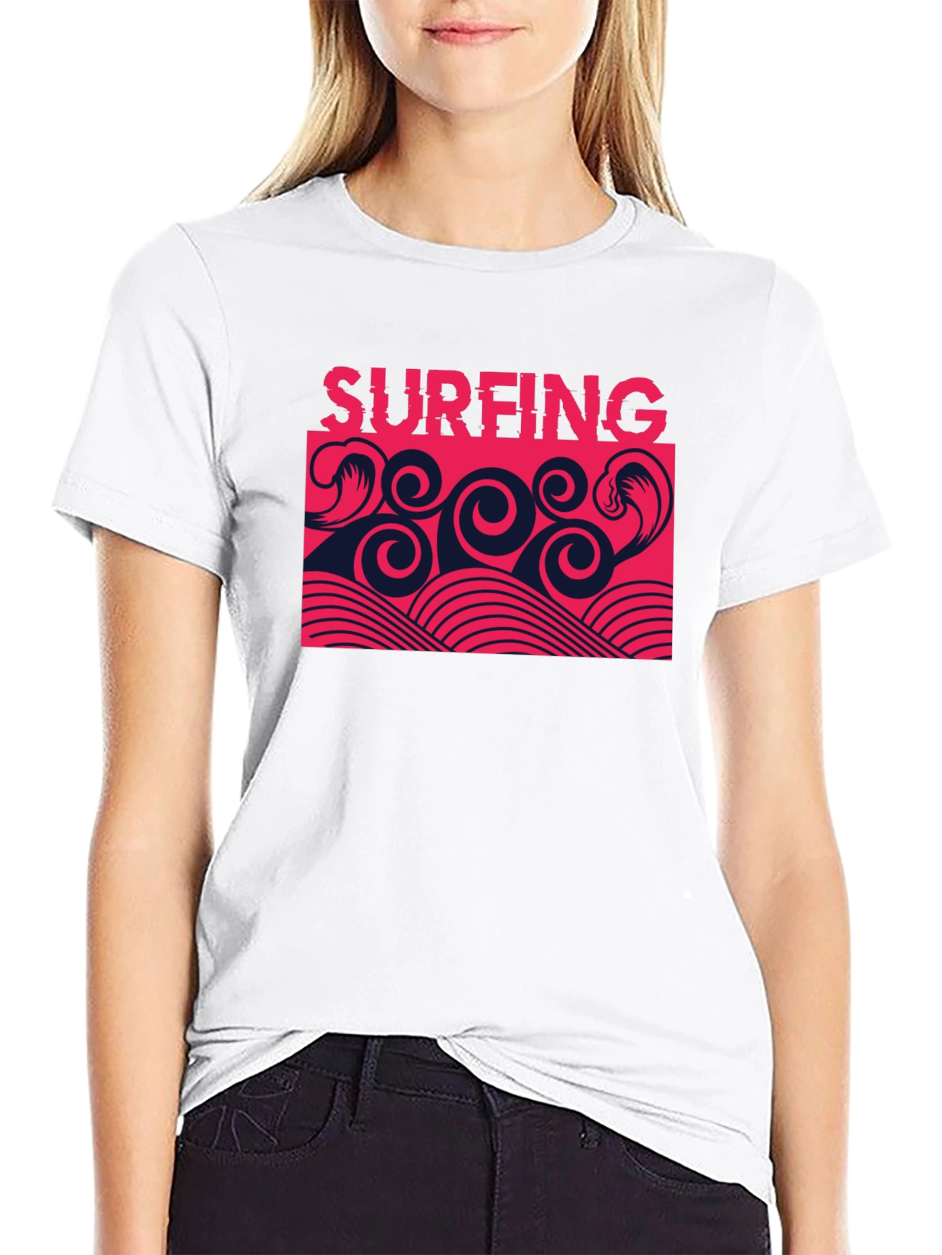 Surfing Waves Graphic Tee - Stylish Black T-Shirt