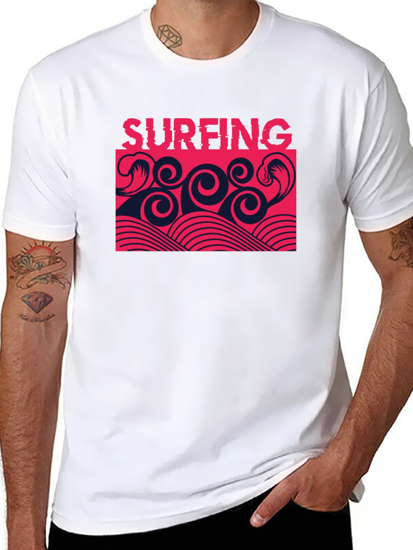Surfing Waves Graphic Tee - Stylish Black T-Shirt