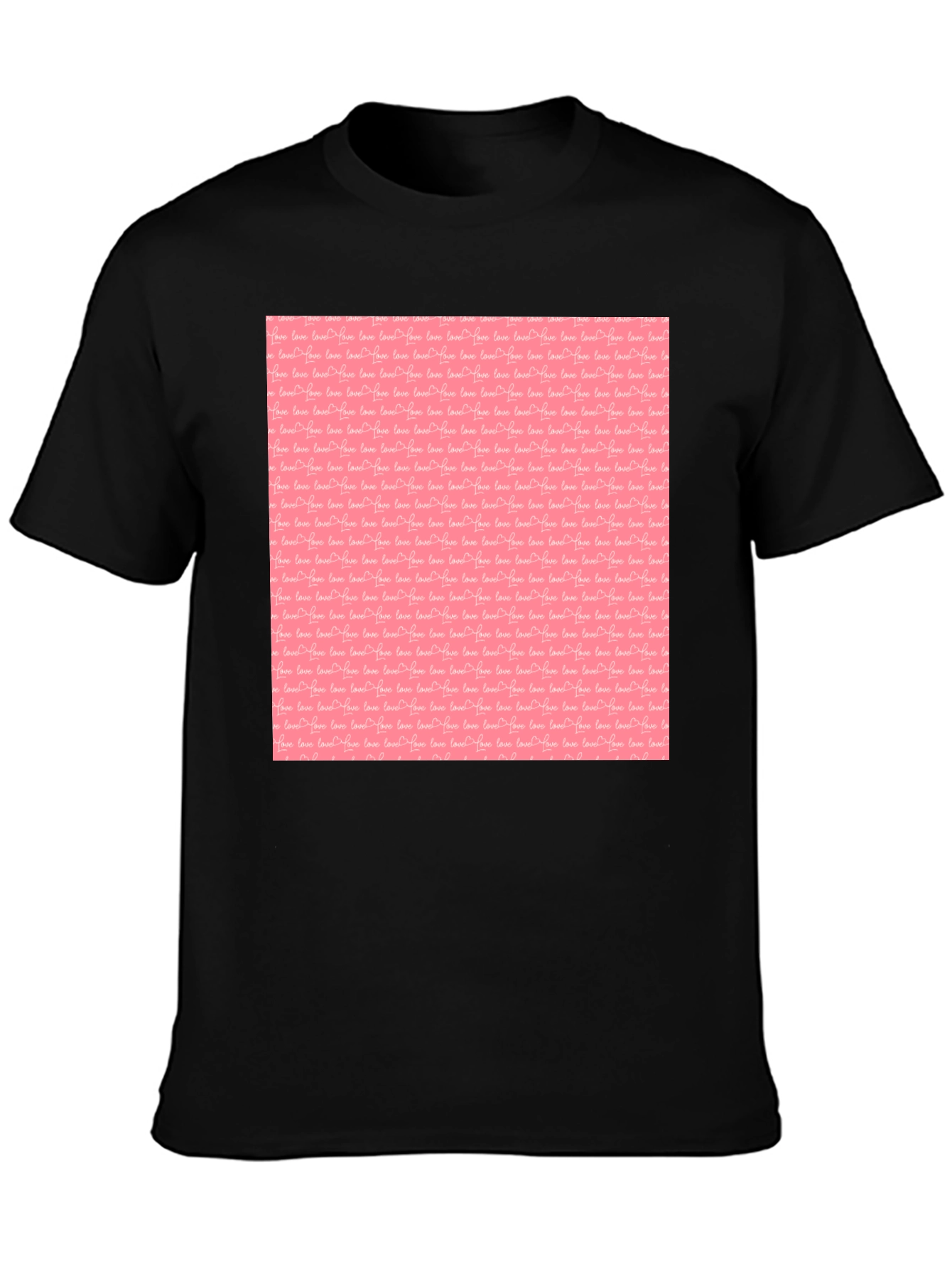 Black Tee with Pink Love Pattern